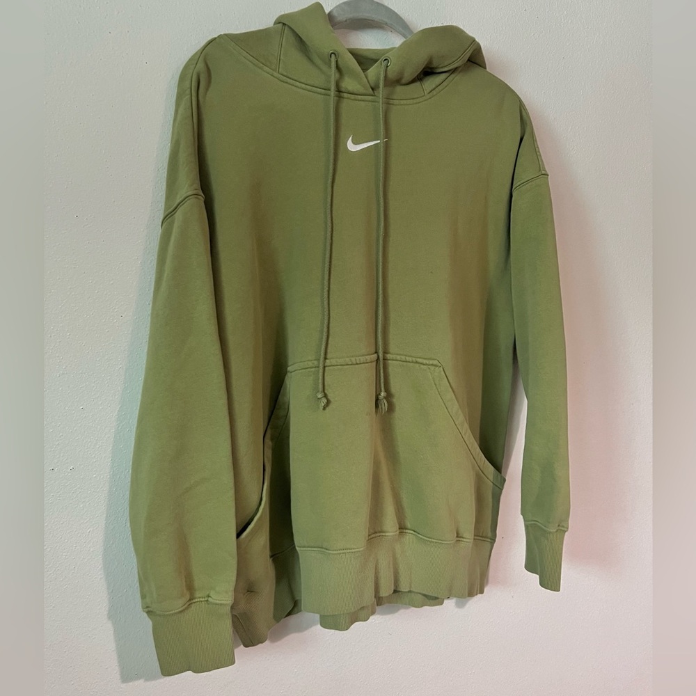 Nike Olive Green Hooded Sweatshirt with White Swoosh